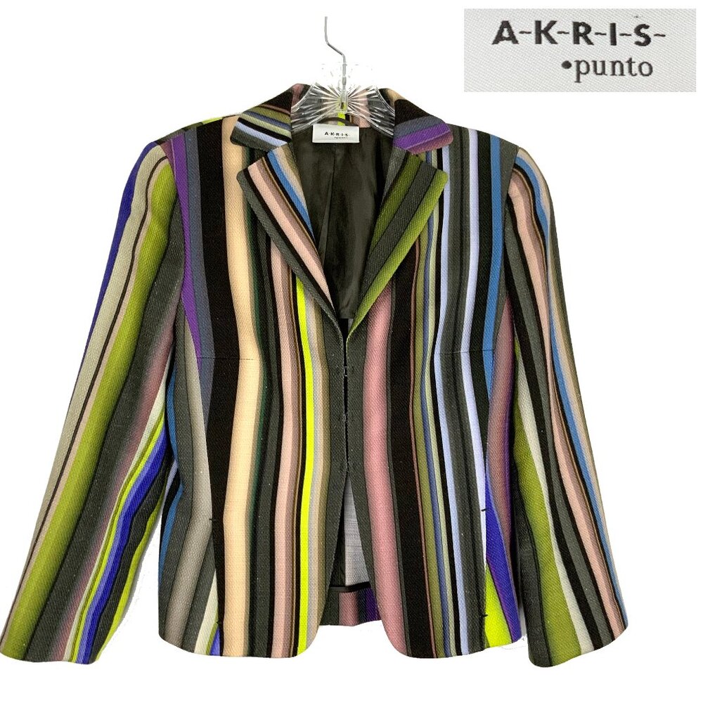 Akris Punto Multicolor Striped Cotton Knit Blazer Jacket Sz 4
